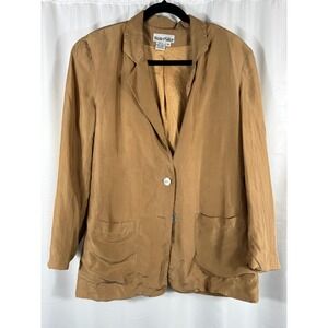 WinterSilks Silk Blazer Jacket Womens Size S‎ Camel Brown Double Button